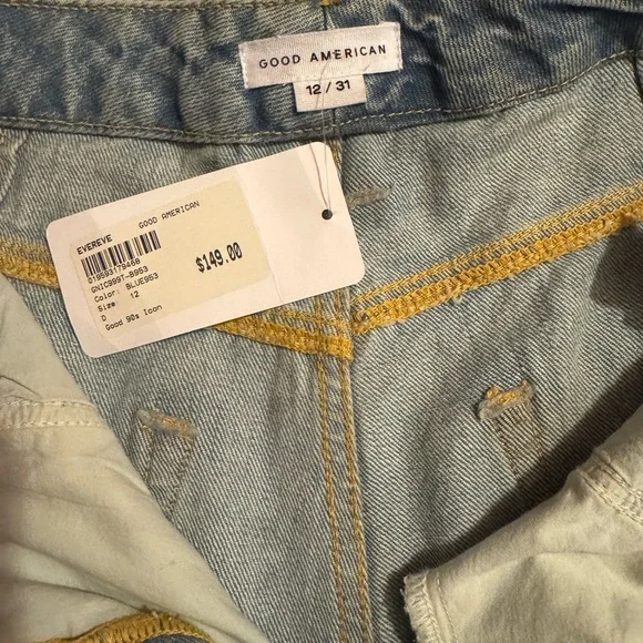 NWT Good American 90’s Icon Straight Leg Distressed Denim Jeans 12/31 - Picture 6 of 8